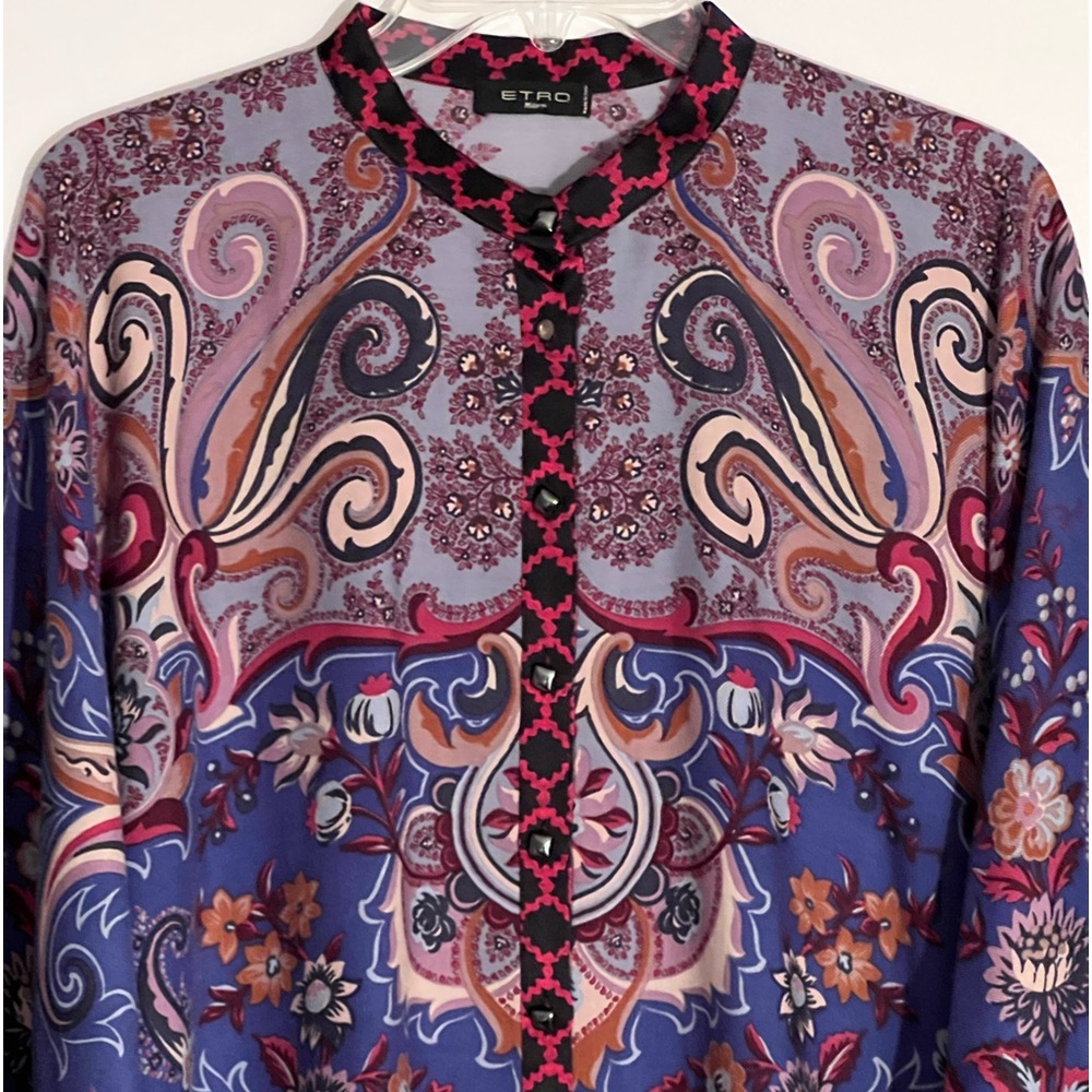 ETRO FLORAL PRINT SILK BLEND MIXED MEDIA BUTTON DOWN TOP LIKE NEW
